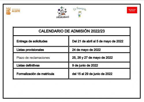 CALENDARIO PLAZO ADMISIÓN